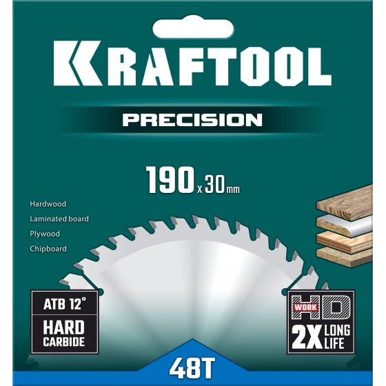KRAFTOOL Precision, 190 х 30 мм, 48Т, пильный диск по дереву (36952-190-30) KRAFTOOL Precision, 190 х 30 мм, 48Т, пильный диск по дереву (36952-190-30)