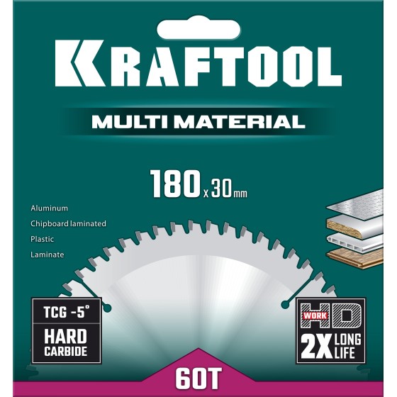 KRAFTOOL Multi Material, 180 х 30 мм, 60Т, пильный диск по алюминию (36953-180-30) KRAFTOOL Multi Material, 180 х 30 мм, 60Т, пильный диск по алюминию (36953-180-30)