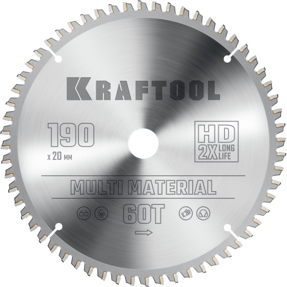 KRAFTOOL Multi Material, 190 х 20 мм, 60Т, пильный диск по алюминию (36953-190-20) KRAFTOOL Multi Material, 190 х 20 мм, 60Т, пильный диск по алюминию (36953-190-20)