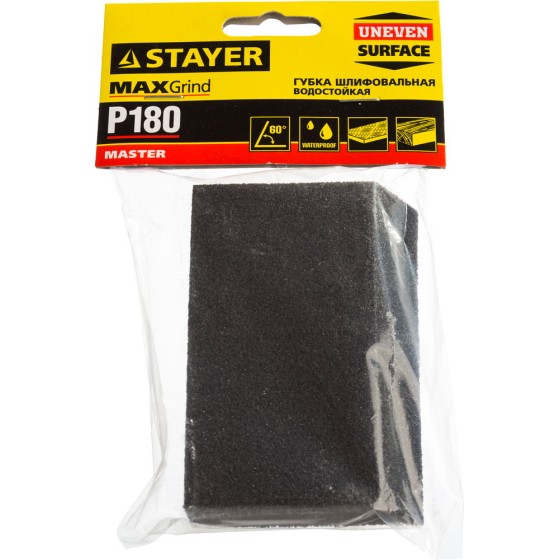 STAYER P180, 100 x 68 x 42 x 26 мм, водостойкая, четырехсторонняя угловая шлифовальная губка (3561-180)