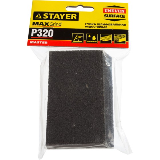 STAYER P320, 100 x 68 x 42 x 26 мм, водостойкая, четырехсторонняя угловая шлифовальная губка (3561-320) STAYER P320, 100 x 68 x 42 x 26 мм, водостойкая, четырехсторонняя угловая шлифовальная губка (3561-320)