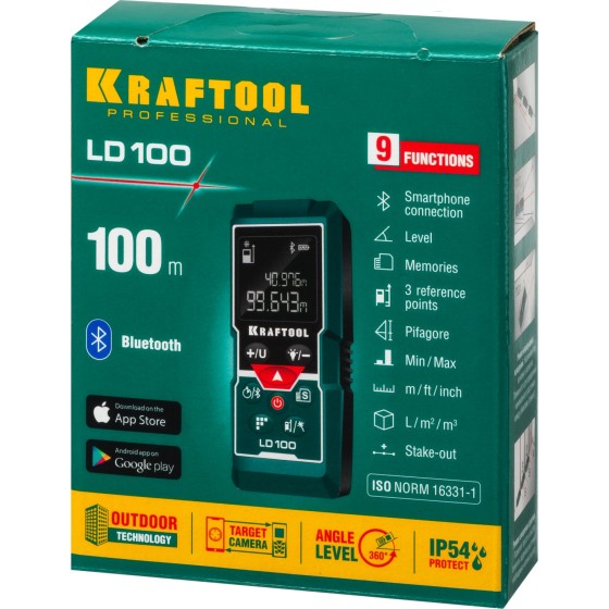 KRAFTOOL LD-100, 5 см - 100 м, лазерный дальномер (34765)