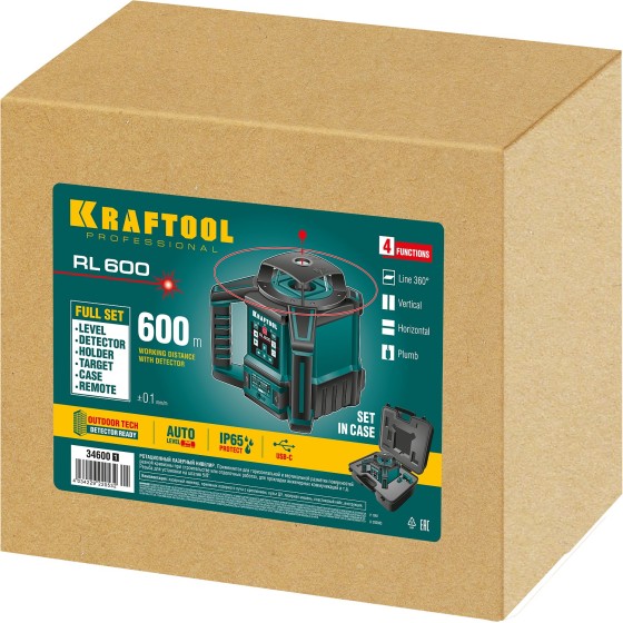 KRAFTOOL RL600, 600 м, ротационный лазерный нивелир (34600) KRAFTOOL RL600, 600 м, ротационный лазерный нивелир (34600)