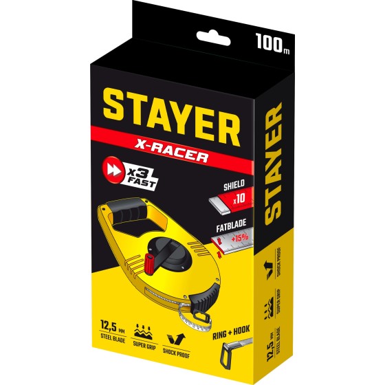 STAYER RACER 100 м геодезическая стальная мерная лента (34186-100) STAYER RACER 100 м геодезическая стальная мерная лента (34186-100)