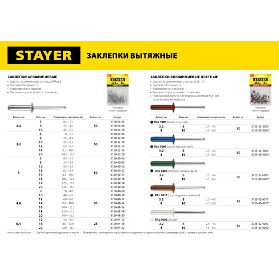 STAYER Pro-FIX, 4.8 х 18 мм, 50 шт, алюминиевые заклепки, Professional (3120-48-18) STAYER Pro-FIX, 4.8 х 18 мм, 50 шт, алюминиевые заклепки, Professional (3120-48-18)