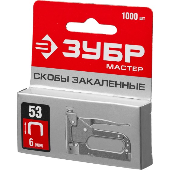 ЗУБР тип 53 (A/10/JT21) 6 мм, 1000 шт, калибр 23GA, скобы для степлера (31625-06) ЗУБР тип 53 (A/10/JT21) 6 мм, 1000 шт, калибр 23GA, скобы для степлера (31625-06)