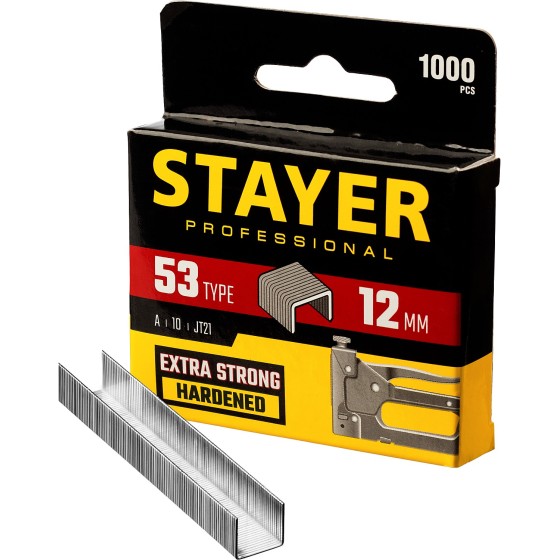 STAYER тип 53 (A/10/JT21), 12 мм, 1000 шт, калибр 23GA, скобы для степлера, Professional (3159-12) STAYER тип 53 (A/10/JT21), 12 мм, 1000 шт, калибр 23GA, скобы для степлера, Professional (3159-12)