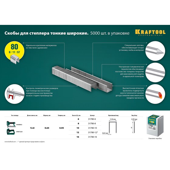 KRAFTOOL тип 21GA (80/Pr A/Senco AT) 10 мм, 5000 шт, скобы для степлера (31780-10)