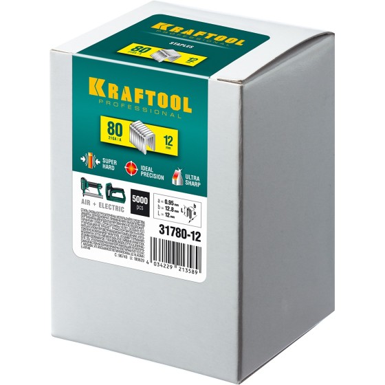 KRAFTOOL тип 21GA (80/Pr A/Senco AT) 12 мм, 5000 шт, скобы для степлера (31780-12) KRAFTOOL тип 21GA (80/Pr A/Senco AT) 12 мм, 5000 шт, скобы для степлера (31780-12)
