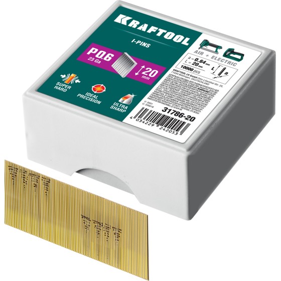 KRAFTOOL тип 23GA (P0.6) 20 мм, 10 000 шт, шпильки для нейлера (31786-20) KRAFTOOL тип 23GA (P0.6) 20 мм, 10 000 шт, шпильки для нейлера (31786-20)