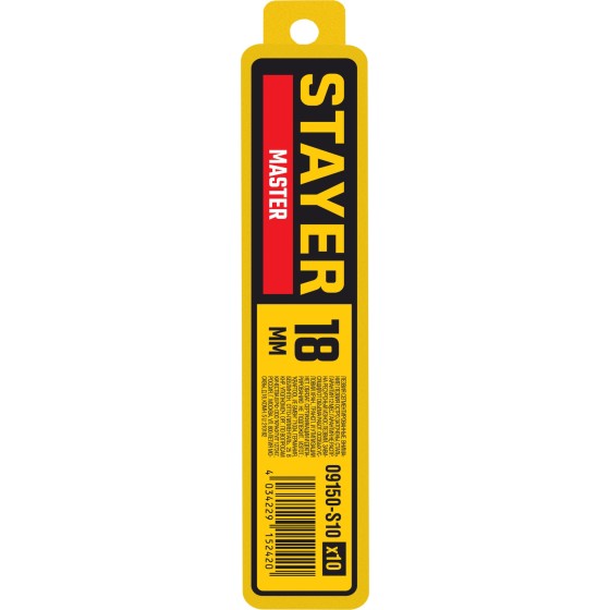 STAYER 18 мм, 10 шт, сегментированные лезвия (09150-S10 ) STAYER 18 мм, 10 шт, сегментированные лезвия (09150-S10 )