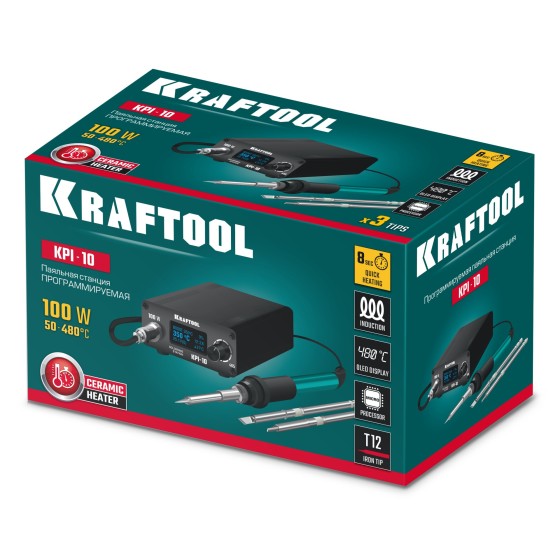 KRAFTOOL KPI-10, 50 - 480°C, 100 Вт, 3 жала Т12, программируемая паяльная станция (55343) KRAFTOOL KPI-10, 50 - 480°C, 100 Вт, 3 жала Т12, программируемая паяльная станция (55343)