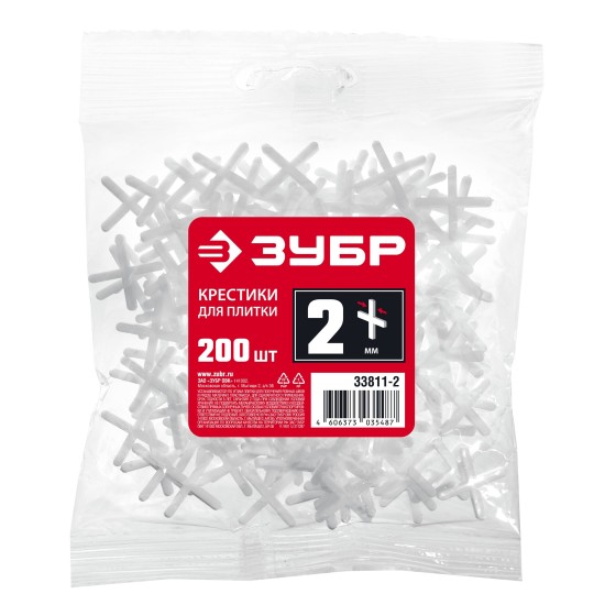 ЗУБР 2 мм, 200 шт, крестики для плитки (33811-2) ЗУБР 2 мм, 200 шт, крестики для плитки (33811-2)