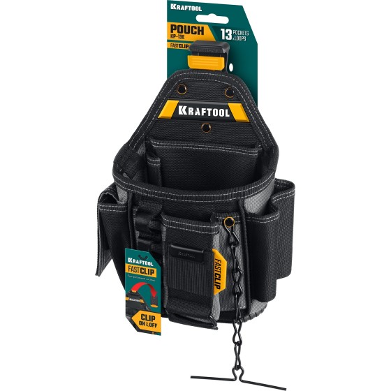 KRAFTOOL KP-13E с быстросъёмным креплением FastClip, 13 карманов и петель, 280 х 200 мм, поясная сумка (38772) KRAFTOOL KP-13E с быстросъёмным креплением FastClip, 13 карманов и петель, 280 х 200 мм, поясная сумка (38772)