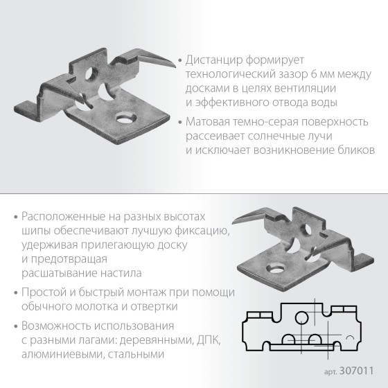 ЗУБР Союз-Антиблик крепеж с шипами для террасной доски, термодиф. покрытие, с саморезами и битой, 60 шт, Профессионал (307011) ЗУБР Союз-Антиблик крепеж с шипами для террасной доски, термодиф. покрытие, с саморезами и битой, 60 шт, Профессионал (307011)