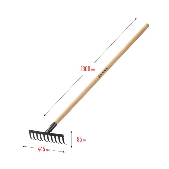 GRINDA GT-10 WOOD, 260 х 80 х 1300 мм, 10 прямых зубцов, углерод. сталь, антикор. покрытие, черенок дерев. высш. сорт, садовые грабли (39583-10) GRINDA GT-10 WOOD, 260 х 80 х 1300 мм, 10 прямых зубцов, углерод. сталь, антикор. покрытие, черенок дерев. высш. сорт, садовые грабли (39583-10)