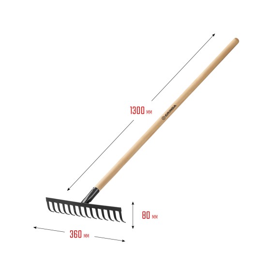 GRINDA GT-14 WOOD, 360 х 80 х 1300 мм, 14 прямых зубцов, углерод. сталь, антикор. покрытие, черенок дерев. высш. сорт, садовые грабли (39583-14) GRINDA GT-14 WOOD, 360 х 80 х 1300 мм, 14 прямых зубцов, углерод. сталь, антикор. покрытие, черенок дерев. высш. сорт, садовые грабли (39583-14)