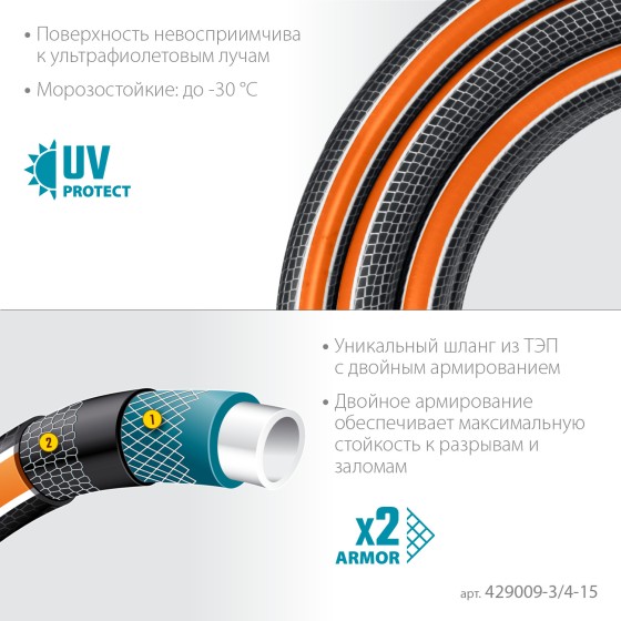 GRINDA ULTRA 6, 3/4″, 15 м, 25 атм, шестислойный, двойное армирование, поливочный шланг, PROLine (429009-3/4-15 GRINDA ULTRA 6, 3/4″, 15 м, 25 атм, шестислойный, двойное армирование, поливочный шланг, PROLine (429009-3/4-15