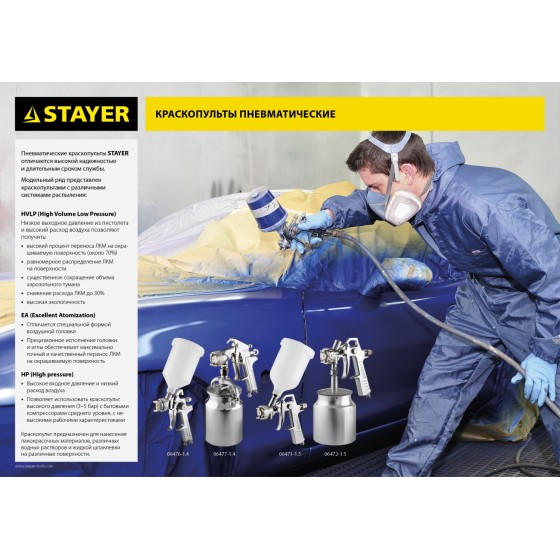 STAYER ORION G, 1.5 мм, пневматический краскопульт с верхним бачком (06471-1.5) STAYER ORION G, 1.5 мм, пневматический краскопульт с верхним бачком (06471-1.5)