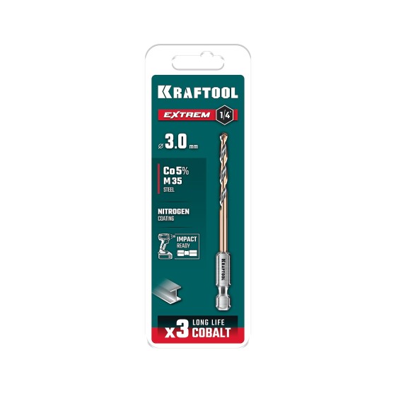 KRAFTOOL НЕХ-1/4″, d 3,0 х 72 мм, сверло по металлу для винтовёртов и шуруповертов IMPACT READY (29652-3) KRAFTOOL НЕХ-1/4″, d 3,0 х 72 мм, сверло по металлу для винтовёртов и шуруповертов IMPACT READY (29652-3)