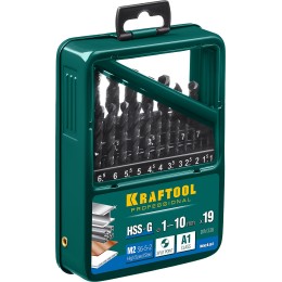 KRAFTOOL HSS-G, 19 шт, (1-10 мм), сталь P6M5, набор сверл по металлу (29651-H19) KRAFTOOL HSS-G, 19 шт, (1-10 мм), сталь P6M5, набор сверл по металлу (29651-H19)