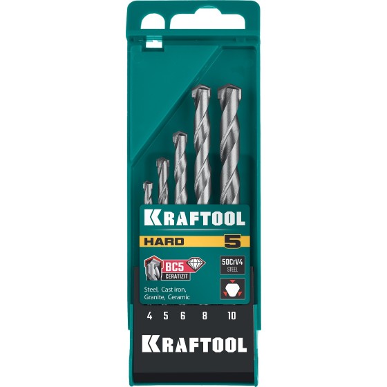 KRAFTOOL Hard, 5 шт: 4-5-6-8-10 мм, набор сверл по по твёрдым материалам (29177-H5) KRAFTOOL Hard, 5 шт: 4-5-6-8-10 мм, набор сверл по по твёрдым материалам (29177-H5)