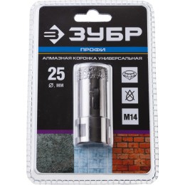 ЗУБР АВК, d 25 мм, (М14, 15 мм кромка), вакуумная алмазная коронка, Профессионал (29865-25) ЗУБР АВК, d 25 мм, (М14, 15 мм кромка), вакуумная алмазная коронка, Профессионал (29865-25)