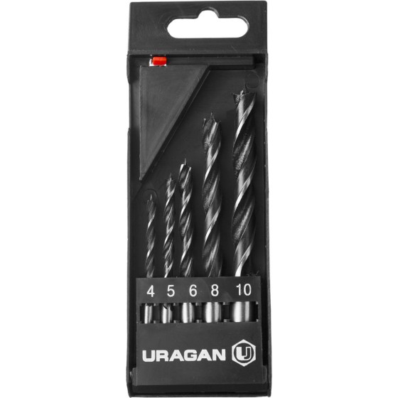 URAGAN 5 шт: 4-5-6-8-10 мм, набор спиральных сверл по дереву (29419-H5) URAGAN 5 шт: 4-5-6-8-10 мм, набор спиральных сверл по дереву (29419-H5)