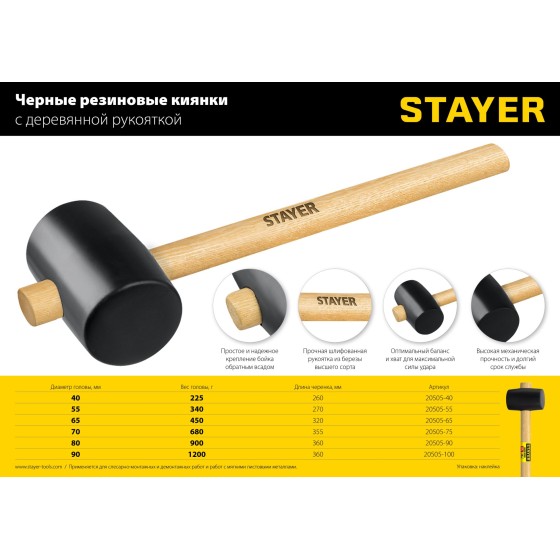 STAYER 680 г, чёрная резиновая киянка (20505-75) STAYER 680 г, чёрная резиновая киянка (20505-75)