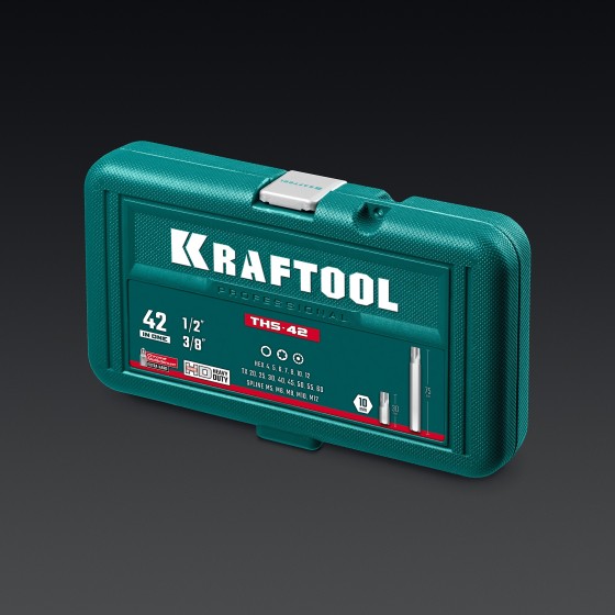 KRAFTOOL THS-42, 42 шт (HEX, TX, SPLINE) хвостовик 10 мм под квадрат 1/2″ набор специальных бит (26554) KRAFTOOL THS-42, 42 шт (HEX, TX, SPLINE) хвостовик 10 мм под квадрат 1/2″ набор специальных бит (26554)