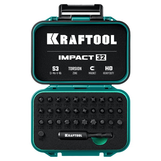 KRAFTOOL Impact-32, 32 шт, набор ударных бит (26066-H32) KRAFTOOL Impact-32, 32 шт, набор ударных бит (26066-H32)
