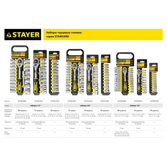 STAYER RSS 10LD, 10 предм., (1/2″), набор торцовых головок (27756-H10) STAYER RSS 10LD, 10 предм., (1/2″), набор торцовых головок (27756-H10)