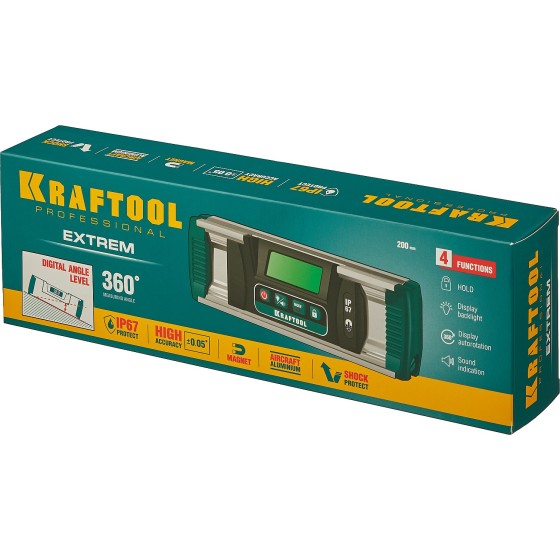 KRAFTOOL EXTREM, 0 - 360°, точность 0.05°, HOLD, IP67, электронный уровень-уклономер (34686) KRAFTOOL EXTREM, 0 - 360°, точность 0.05°, HOLD, IP67, электронный уровень-уклономер (34686)