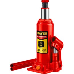 STAYER RED FORCE, 8 т, 200 - 385 мм, бутылочный гидравлический домкрат, Professional (43160-8)
