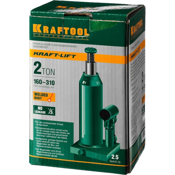 KRAFTOOL KRAFT-LIFT, 2 т, 158 - 308 мм, бутылочный гидравлический домкрат (43462-2) KRAFTOOL KRAFT-LIFT, 2 т, 158 - 308 мм, бутылочный гидравлический домкрат (43462-2)