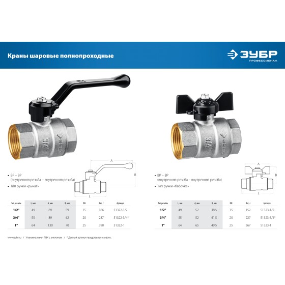 ЗУБР d 1/2″, ручка-рычаг, шаровой кран (51322-1/2) ЗУБР d 1/2″, ручка-рычаг, шаровой кран (51322-1/2)