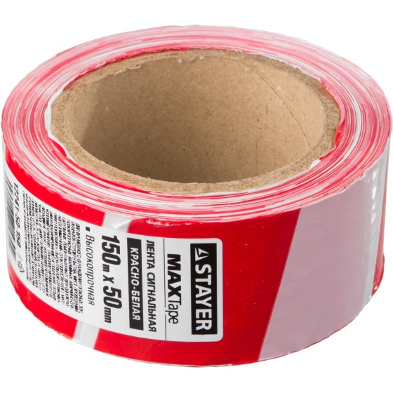 STAYER MAXTape, 50 мм, 150 м, красно-белая, сигнальная лента (12241-50-150) STAYER MAXTape, 50 мм, 150 м, красно-белая, сигнальная лента (12241-50-150)