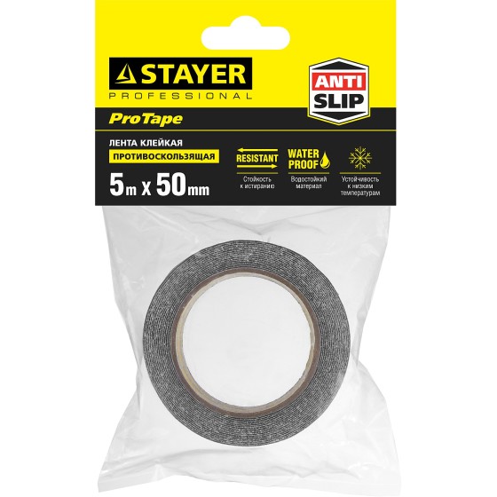 STAYER 50 мм, 5 м, черная, противоскользящая клейкая лента, Professional (12270-50-05) STAYER 50 мм, 5 м, черная, противоскользящая клейкая лента, Professional (12270-50-05)