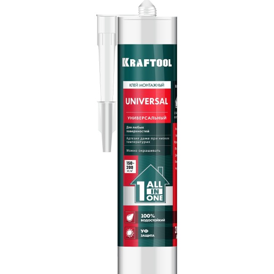 KRAFTOOL UNIVERSAL, 310 мл, белый, универсальный монтажный клей (41341) KRAFTOOL UNIVERSAL, 310 мл, белый, универсальный монтажный клей (41341)