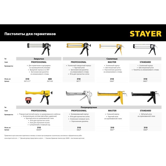 STAYER 310 мл, полукорпусной пистолет для герметика (0661) STAYER 310 мл, полукорпусной пистолет для герметика (0661)