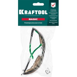 KRAFTOOL BASIC, открытого типа, коричневые, стекло-моноблок с покрытием устойчивым к истиранию и запотеванию, защитные очки (110319)