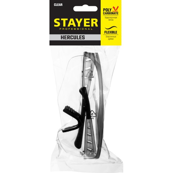 STAYER HERCULES, открытого типа, прозрачные, широкое моностекло, защитные очки, Professional (2-110431) STAYER HERCULES, открытого типа, прозрачные, широкое моностекло, защитные очки, Professional (2-110431)