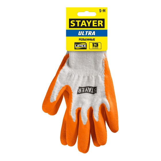 STAYER ULTRA, S-M, х/б перчатки с рельефным латексным покрытием, противоскользящие, 13 класс (11403-S) STAYER ULTRA, S-M, х/б перчатки с рельефным латексным покрытием, противоскользящие, 13 класс (11403-S)