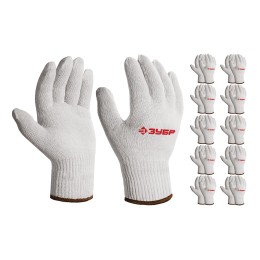 ЗУБР ОПТИМА, L-XL, х/б перчатки без покрытия, 10 класс, 10 пар (11446-XL10)