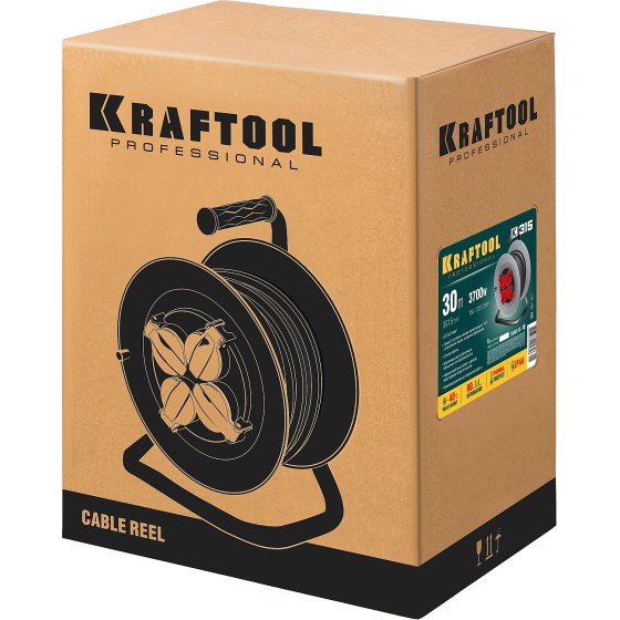 KRAFTOOL K-315, КГ, 3 x 1.5 мм2, 30 м, 3700 Вт, IP44, силовой удлинитель на стальной катушке (55085-30) KRAFTOOL K-315, КГ, 3 x 1.5 мм2, 30 м, 3700 Вт, IP44, силовой удлинитель на стальной катушке (55085-30)
