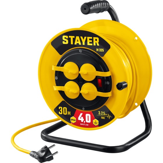 STAYER М-325, ПВС, 3 х 2.5 мм2, 30 м, 4000 Вт, IP44, силовой удлинитель на катушке (55064-30) STAYER М-325, ПВС, 3 х 2.5 мм2, 30 м, 4000 Вт, IP44, силовой удлинитель на катушке (55064-30)