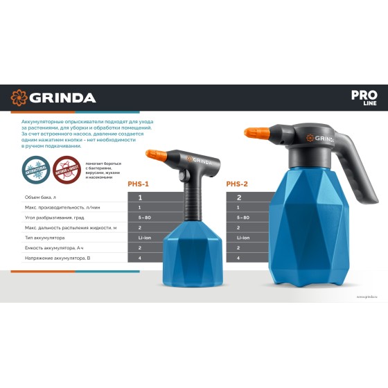 GRINDA 1 л, аккумуляторный опрыскиватель, PROLine (PHS-1) GRINDA 1 л, аккумуляторный опрыскиватель, PROLine (PHS-1)