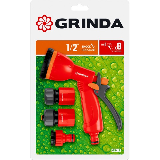 GRINDA GS-12, пистолет с 8 режимами, комплект соединительной арматуры 1/2″, ударопрочный пластик, поливочный набор (8-427383) GRINDA GS-12, пистолет с 8 режимами, комплект соединительной арматуры 1/2″, ударопрочный пластик, поливочный набор (8-427383)