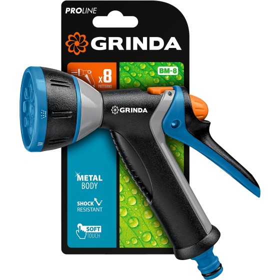 GRINDA BM-8, 8 режимов, курок сзади, металлический с TPR, поливочный пистолет, PROLine (8-427339) GRINDA BM-8, 8 режимов, курок сзади, металлический с TPR, поливочный пистолет, PROLine (8-427339)