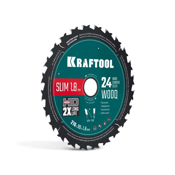 KRAFTOOL Slim wood cut 216 х 30 x 1.8 мм, 24Т, диск пильный по дереву, (36955-216-30-24) KRAFTOOL Slim wood cut 216 х 30 x 1.8 мм, 24Т, диск пильный по дереву, (36955-216-30-24)